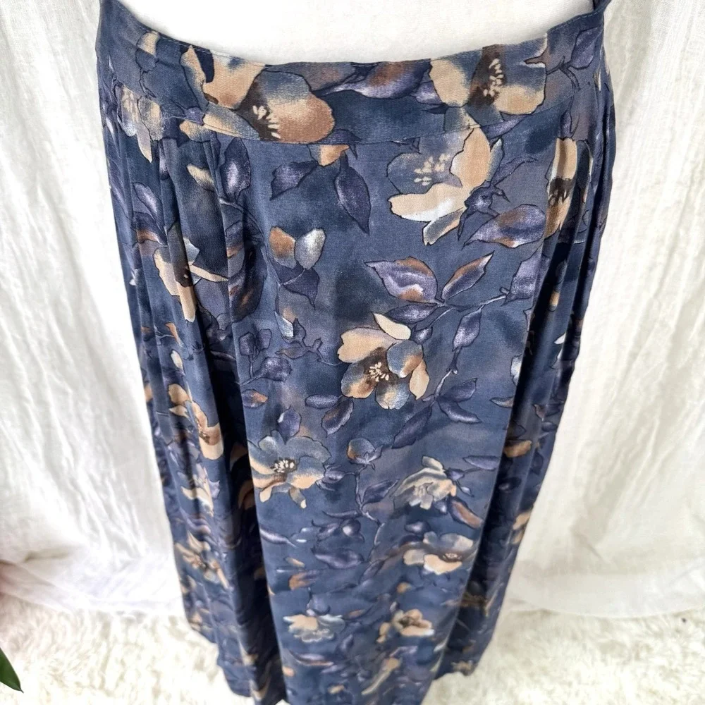 Vtg 90s Dark Floral Maxi Skirt 18 XL Cottagecore Whimsigoth Romantic Watercolor